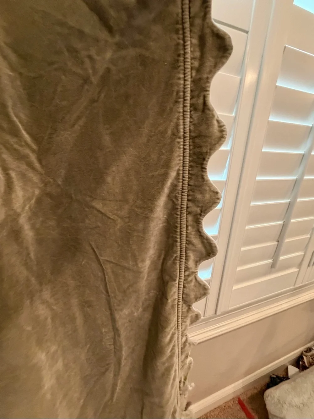 Anthropologie trova scalloped edge velvet curtain panel Olive green